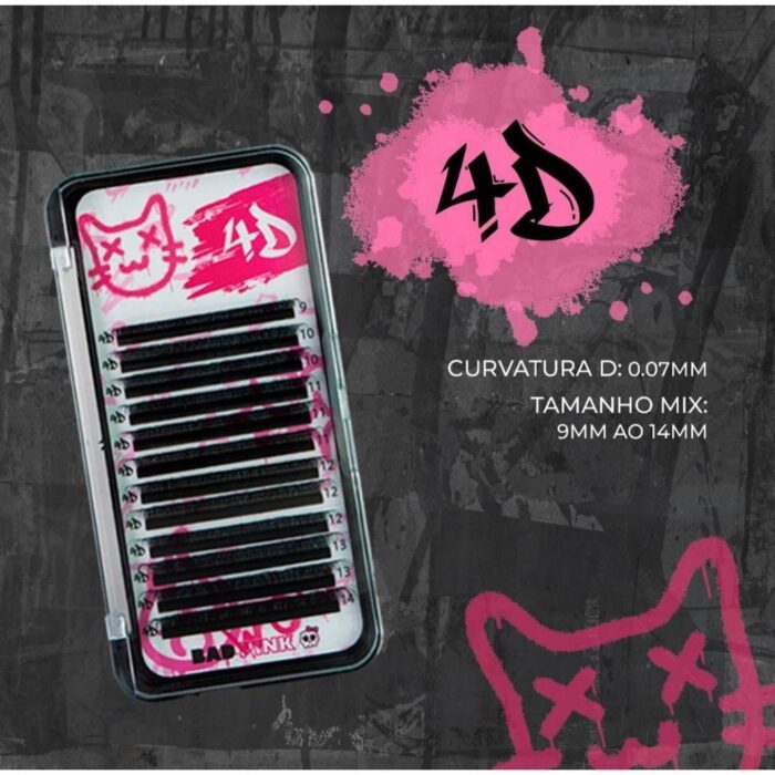 Cílios Bad Pink 4D - Curvatura D 0.07 - Imagem 3